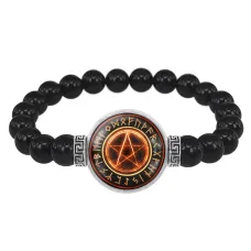 Браслет из черного агата Огненная пентаграмма BSBA-017