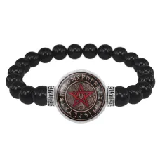 Браслет из черного агата Пентаграмма и Дерево жизни BSBA-021