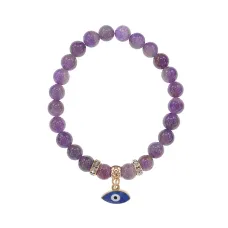 Браслет Глаз (от сглаза и порчи) нат.камень Аметист 8мм BS-CR-0063