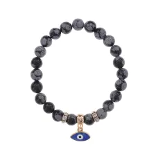 Браслет Глаз (от сглаза и порчи) нат.камень Снежный обсидиан 8мм BS-CR-0074