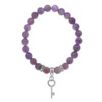 Браслет Ключ (счастье) нат.камень Аметист 8мм BS-CR-0093