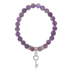 Браслет Ключ (счастье) нат.камень Аметист 8мм BS-CR-0093