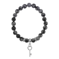 Браслет Ключ (Счастье) нат.камень Снежный обсидиан 8мм BS-CR-0104
