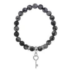 Браслет Ключ (Счастье) нат.камень Снежный обсидиан 8мм BS-CR-0104
