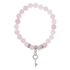 Браслет Ключ (счастье) нат.камень Розовый кварц 8мм BS-CR-0105