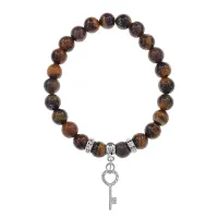 Браслет Ключ (счастье) нат.камень Тигровый глаз 8мм BS-CR-0109