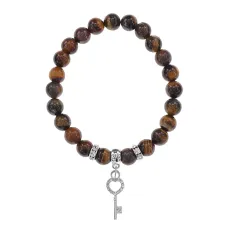 Браслет Ключ (счастье) нат.камень Тигровый глаз 8мм BS-CR-0109