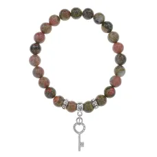 Браслет Ключ (счастье) нат.камень Унакит 8мм BS-CR-0110