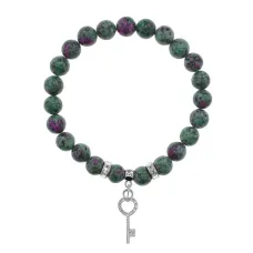 Браслет Ключ (счастье) синт.камень Цоизит 8мм BS-CR-0112