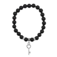 Браслет Ключ (Счастье) нат.камень Черный агат 8мм BS-CR-0113