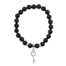 Браслет Ключ (Счастье) нат.камень Черный агат 8мм BS-CR-0113
