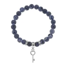 Браслет Ключ (Счастье) нат.камень синий Африк. агат 8мм BS-CR-0117