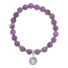 Браслет Знаки Зодиака - Близнецы с нат.камнем Аметист 8мм BSZ04-03