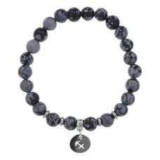 Браслет Знаки Зодиака - Стрелец с нат.камнем Снежный обсидиан 8мм