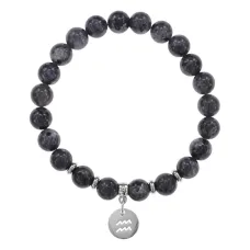 Браслет Знаки Зодиака - Водолей с нат.камнем Обсидиан 8мм BSZ04-11