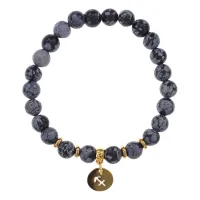 Браслет Знаки Зодиака - Стрелец с нат.камнем Снежный обсидиан 8мм