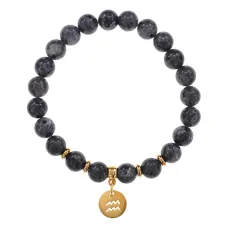 Браслет Знаки Зодиака - Водолей с нат.камнем Обсидиан 8мм BSZ05-11