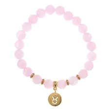 Браслет Знаки Зодиака - Телец с синт.камнем Розовый кварц 8мм BSZ05-14
