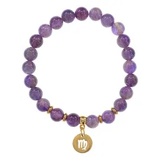 Браслет Знаки Зодиака - Дева с нат.камнем Аметист 8мм BSZ05-18