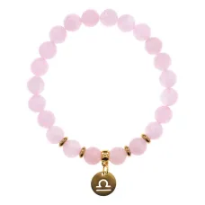 Браслет Знаки Зодиака - Весы с синт.камнем Розовый кварц 8мм BSZ05-19