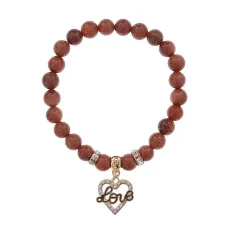 Браслет Сердце Love (Любовь) синт.камень Корич. авантюрин 8мм BS-CR-0121