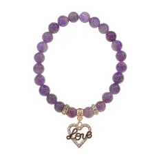 Браслет Сердце Love (Любовь) нат.камень Аметист 8мм BS-CR-0123