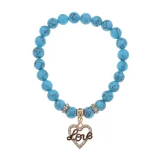 Браслет Сердце Love (Любовь) синт.камень Бирюза 8мм BS-CR-0125