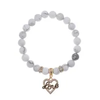Браслет Сердце Love (Любовь) нат.камень Кахолонг 8мм BS-CR-0127