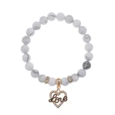 Браслет Сердце Love (Любовь) нат.камень Кахолонг 8мм BS-CR-0127