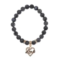 Браслет Сердце Love (Любовь) нат.камень Лабрадор 8мм BS-CR-0128