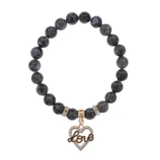 Браслет Сердце Love (Любовь) нат.камень Лабрадор 8мм BS-CR-0128