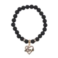 Браслет Сердце Love (Любовь) нат.камень Лава 8мм BS-CR-0129