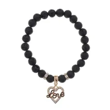 Браслет Сердце Love (Любовь) нат.камень Лава 8мм BS-CR-0129