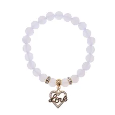 Браслет Сердце Love (Любовь) синт.камень Лунный камень 8мм BS-CR-0131