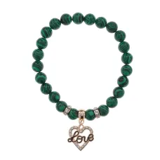 Браслет Сердце Love (Любовь) синт.камень Малахит 8мм BS-CR-0132
