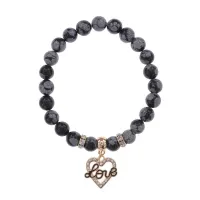 Браслет Сердце Love (Любовь) нат.камень Снежный обсидиан 8мм BS-CR-0134