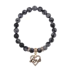 Браслет Сердце Love (Любовь) нат.камень Снежный обсидиан 8мм BS-CR-0134