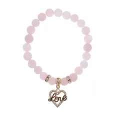 Браслет Сердце Love (Любовь) нат.камень Розовый кварц 8мм BS-CR-0135