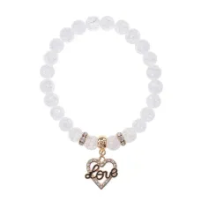 Браслет Сердце Love (Любовь) синт.камень Сахарный кварц 8мм BS-CR-0136