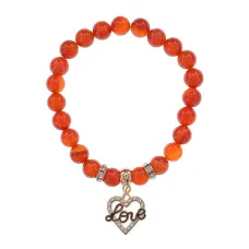 Браслет Сердце Love (Любовь) нат.камень Сердолик 8мм BS-CR-0137