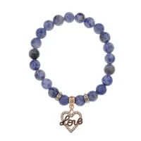 Браслет Сердце Love (Любовь) нат.камень Содалит 8мм BS-CR-0138