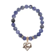 Браслет Сердце Love (Любовь) нат.камень Содалит 8мм BS-CR-0138