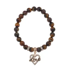 Браслет Сердце Love (Любовь) нат.камень Тигровый глаз 8мм BS-CR-0139
