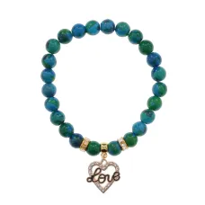 Браслет Сердце Love (Любовь) синт.камень Хризоколла 8мм BS-CR-0141