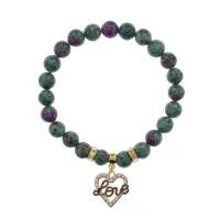 Браслет Сердце Love (Любовь) синт.камень Цоизит 8мм BS-CR-0142