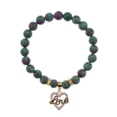 Браслет Сердце Love (Любовь) синт.камень Цоизит 8мм BS-CR-0142