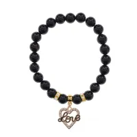 Браслет Сердце Love (Любовь) нат.камень Черный агат 8мм BS-CR-0143