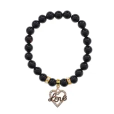 Браслет Сердце Love (Любовь) нат.камень Черный агат 8мм BS-CR-0143