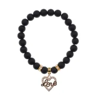 Браслет Сердце Love (Любовь) синт.камень Шунгит 8мм BS-CR-0144