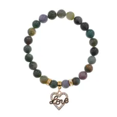 Браслет Сердце Love (Любовь) нат.камень Яшма 8мм BS-CR-0145